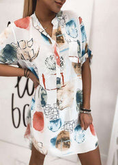 Fashion Casual Floral print Stand collar Short sleeve Shift Dresses