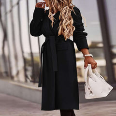 Fashion Pure Lapel Long sleeve Belt Coats