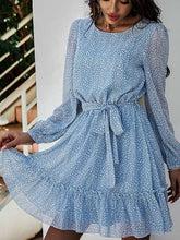 Casual Print Round neck Long sleeve Lacing Skater Dresses