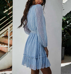 Casual Print Round neck Long sleeve Lacing Skater Dresses