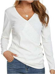 Fashion Pure V neck Long sleeve Fastener T-Shirts
