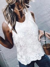Round collar sleeveless patchwork chiffon lace top T-shirts