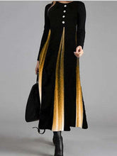 Fashion Gradient Stripe Gored Fastner Round neck Long sleeve Maxi Dresses