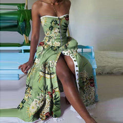 Fashion Floral print One shoulder Skater Maxi Dresses