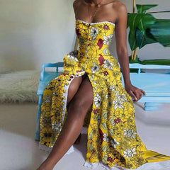 Fashion Floral print One shoulder Skater Maxi Dresses