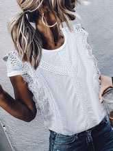 Elegant stitching round collar short sleeves lace T-shirts