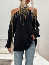 Fashion Irregular Vertical Strips Off Shoulder Long Sleeve Tops Blouses for Women