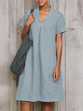Vintage casual plain women v neck shift dresses