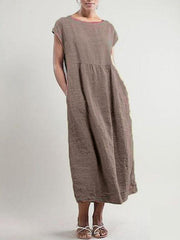 Round Neck Plain Loose Casual Maxi Dresses