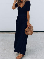 Elegant Daily Plain round neck short sleeve long maxi dresses