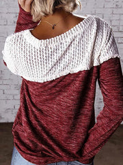 Fashion hollowed-out patchwork round neck sweaters