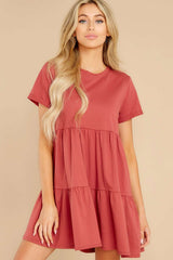 Pure Casual Round neck Gored Short sleeve Shift Dresses