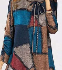 Fashion Casual Gored print High collar Long sleeve Lacing Knit Shift Dresses