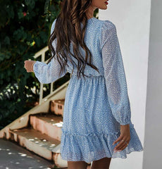 Casual Print Round neck Long sleeve Lacing Skater Dresses
