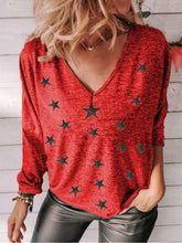 Casual Star print V neck Long sleeve T-Shirts