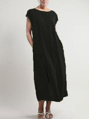 Round Neck Plain Loose Casual Maxi Dresses