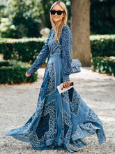 Fashion Casual Print V neck Long sleeve Gored Maxi Dresses