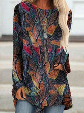 Fashion Casual Retro print Round neck Long sleeve Plus T-Shirts