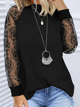 Fashion Lace Gored Round neck Long sleeve T-Shirts