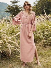 Split long skirt of tall waist pure color dress