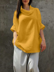 Casual Loose Pure Retro High collar Half sleeve Blouses