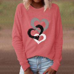 Casual Loose Heart print Round neck Long sleeve T shirt Sweatshirts