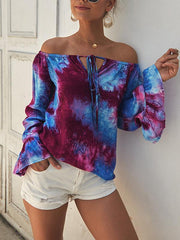 Off shoulder women printed long sleeve Blouses