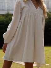 Casual Loose Pure V neck Long sleeve Shift Dresses