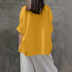 Casual Loose Pure Retro High collar Half sleeve Blouses