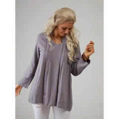 Casual Pure V neck Long sleeve Blouses