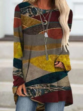 Women Casual Retro print Round neck Long sleeve Plus T-Shirts