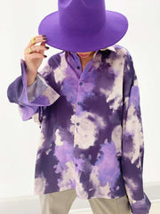 Casual Plangi print Lapel Long sleeve Blouses