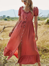 Casual Loose Pure Round neck Short sleeve Falbala Lacing Maxi Dresses