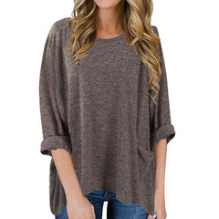 Casual Loose Pure Round neck Long sleeve T-Shirts