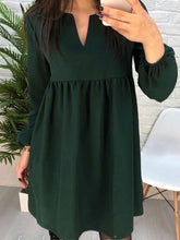 Casual Pure Gored V neck Long sleeve Shift Dresses