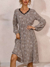 Fashion Leopard print Lace V neck Long sleeve Skater Dresses