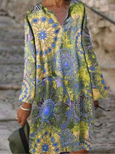 Casual Loose Floral print V neck Long sleeve Shift Dresses