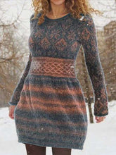 Fashion Print Round neck Long sleeve Sweater Skater Dresses