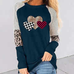 Casual Heart print Round neck Gored Long sleeve T-Shirts