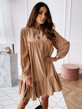 Casual Loose Gored Falbala Round neck Long sleeve Shift Dresses