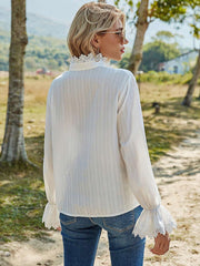 Pure Hollow out Lapel Long sleeve Blouses