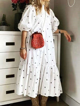 Casual Loose Point print Stand collar Half sleeve Gored Maxi Dresses