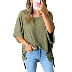 Casual Loose Pure Knit Half sleeve Irregular T-Shirts