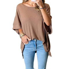 Casual Loose Pure Knit Half sleeve Irregular T-Shirts