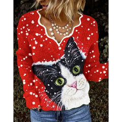 Women Simple Basic Floral-Print Shift Long Sleeve Sweaters