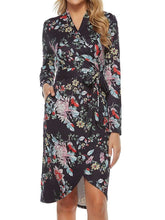 Fashion Floral print V neck Long sleeve Lacing Skater Dresses