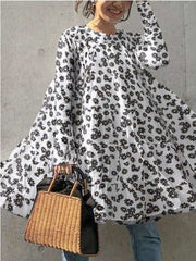 Casual Loose Daisy print Round neck Long sleeve Shift Dresses