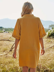 Casual Loose Pure V neck Short sleeve Pocket Shift Dresses