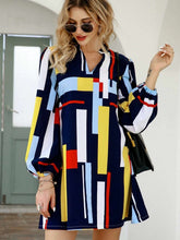 Casual Loose Print V neck Long sleeve Shift Dresses