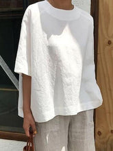 Plus size loose casual women plain cotton linen blouses